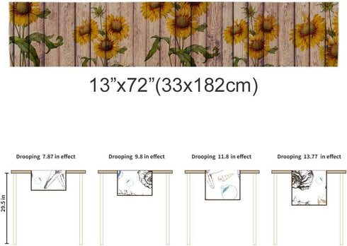 Sunflowers Rustic Table Runner-Cotton linen-Long 72 inche Dresser Scarves,Farmhouse Tablerunner for Kitchen Coffee/Dining/Sofa/End Table Home Livi...