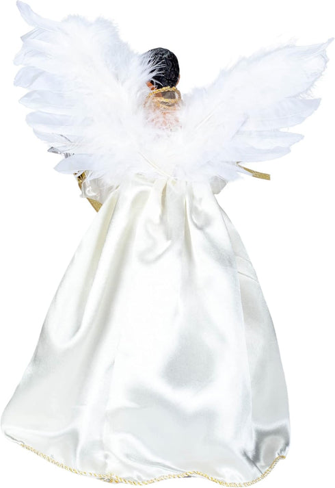 Kurt Adler Lighted Christmas Tree Treetop, 10-Lights, African American Angel, Ivory & Gold, 12in...