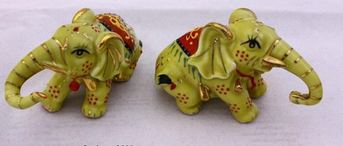 Feng Shui Two Yellow Playing Elephants - Hand Crafted and Decorated Chinese Porcelain,Figurine 20620 (Yellow)...