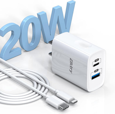 iPhone Fast Wall Charger 20W, ?MFi Certified? Elktry Dual-Port PD 3.0 USB C & QC 3.0 USB A Charger Block with 6FT Lightning Cable Compatible with ...