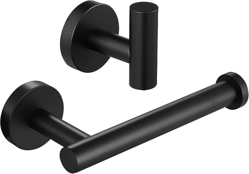 KES Bathroom Accessories Hardware Set Toilet Paper Holder and Robe Towel Hook SUS304 Stainless Steel Round Wall Mounted Matte Black, LA20BKDG-21...