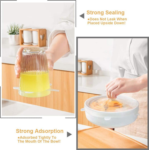 4 Pack Same Size Silicone Stretch Lids, Thicker Reusable Sturdy Silicone Container Cover, Expandable Food Storage Covers, Dishwasher and Freezer S...