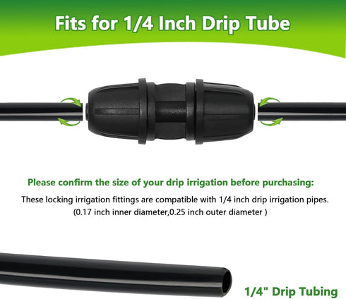 1/4" Drip Irrigation Fittings Kit, 50 Pcs Lock Barbed Connectors for 1/4 Inch Drip Irrigation Tubing - 15 Couplings, 10 Tees, 10 Elbows, 10 End Pl...