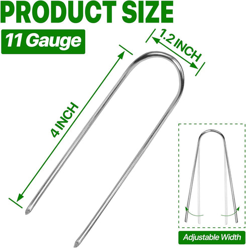 U Shape Garden Stakes 50 Packs 4 Inch 11 Gauge Irrigation Tubing Stakes, Heavy Duty Galvanized Landscape Staples for Tube, Lawns, Landscape Fabric...