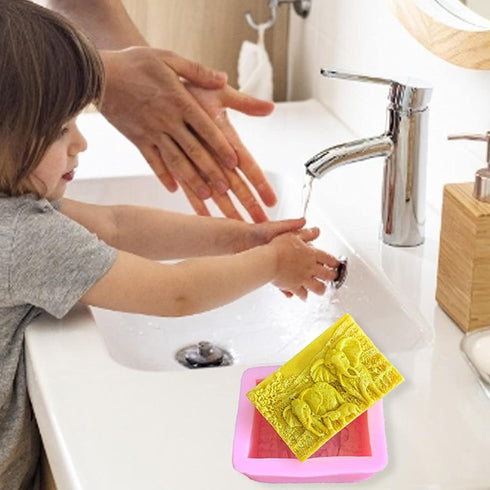 Elephant Family Silicone Soap Molds Animal Bar Soap Making Molds Square Soap Mould for Baby Shower...