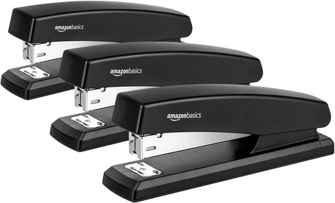 Amazon Basics Stapler with 1000 Staples, Office Stapler, 25 Sheet Capacity, Non-Slip, Black, 3 Pack...