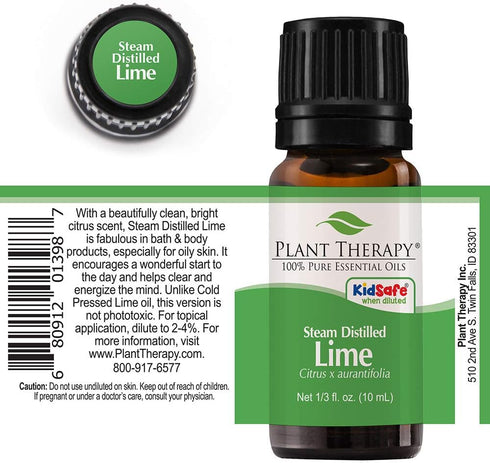 Plant Therapy Lime Steam Distilled Essential Oil 10 mL (1/3 oz) 100% Pure, Undiluted, Therapeutic Grade...