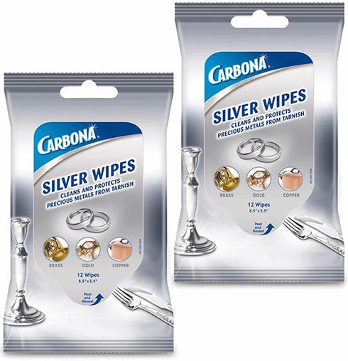 Carbona Silver Wipes | Metal Cleaner & Polish | 12 Wipes, 2 Pack...