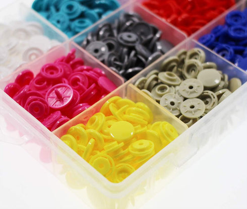 288 Sets KAM T8 Snaps, BetterJonny Size 24 Plastic Snaps Starter Fasteners Kit No-Sew Buttons for Crafts Clothing Diaper Sewing 12 Colors...