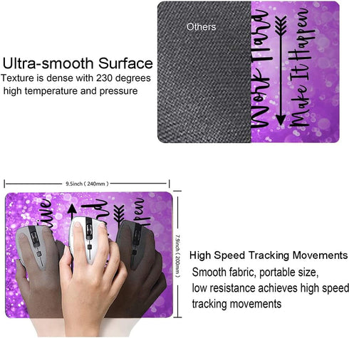 Hokafenle Mouse Pad Inspirational Quote, Purple Motivational Mouse Pad, Stay Positive Work Hard and Make It Happen Square Mouse Mat Non-Slip Rubbe...