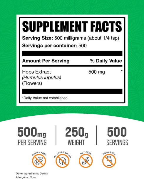 BulkSupplements.com Hops Extract Powder - Herbal Supplement, Sourced from Hops Flowers - Gluten Free, 500mg per Serving, 250g (8.8 oz) (Pack of 1)...