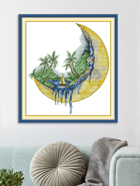 Aiorkeng Cross Stitch Kits Stamped Full Range of Embroidery Starter Kits for Adults Beginners DIY 11CT 3 Strands -Sailing on The Moon(Printed) 15....