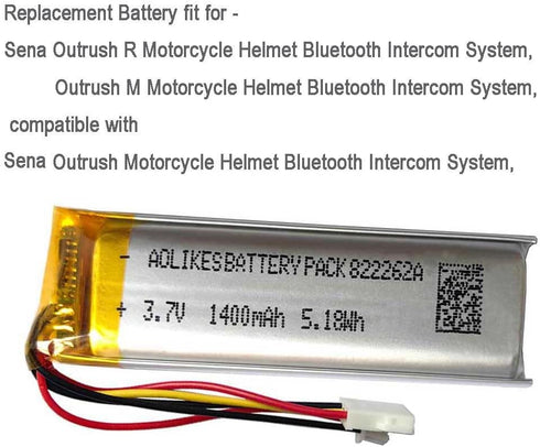 1400mAh Battery Replacement for Sena Outrush Motorcycle Helmet Bluetooth Intercom System, Outrush R Battery, Outrush M Battery Replacement FURY He...