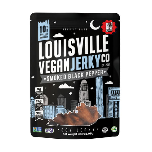 Louisville Vegan Jerky - Smoked Black Pepper Vegan and Vegetarian Meat, 19 Grams of Non-GMO Soy Protein, 310 Calories per Bag, Gluten-Free High Pr...