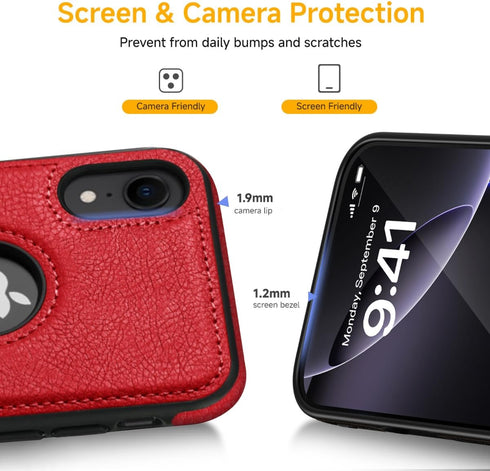 Classy Design Luxury Leather Phone Case for iPhone XR Non-Slip Grip Full Body Ultra Slim Protective Case 6.1 Inch (Red)...