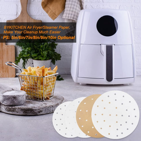 10 Inch Air Fryer Liners, Set of 200, 5/6/7/8/9 Inch Bamboo Steamer Liners/Air Fryer Perforated Parchment Paper for Air Fryer, Steaming Basket and...