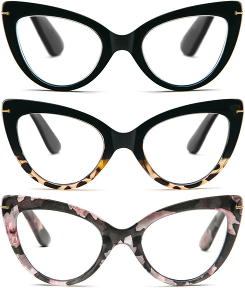 DXYXYO Oversized Cat Eye Reading Glasses Women Blue Light Blocking with Magnification 1.5 Vintage Fashion 3 Pack Anti Blue Retro Cute Computer Rea...