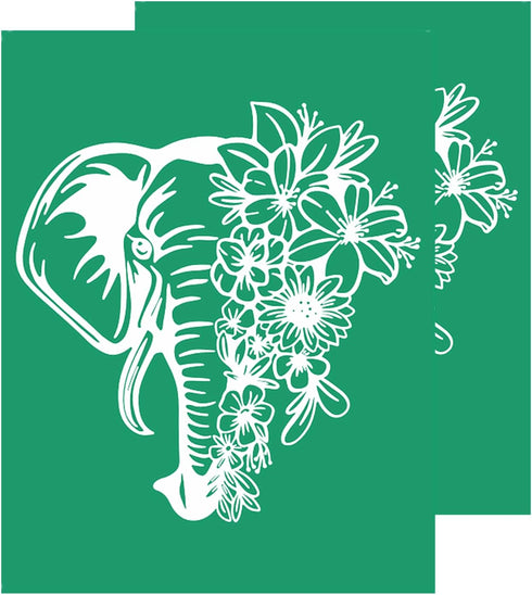 2Pcs Floral Elephant Stencil Reusable Self-Adhesive Silk Screen Printing Animals Stencil Silkscreen Stencil Chalk Paste Stencil for Wood/T-shirt/W...