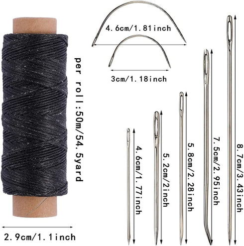 55Yards Waxed Thread with 7 Pcs Leather Needles for Hand Sewing 150D Flat Sewing Waxed Thread Leather Repair Needles for Women Sewing Upholstery L...