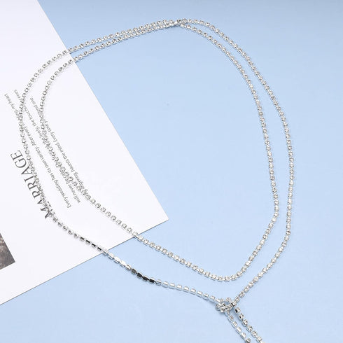 Bling Tennis Chain Necklace Silver Long Rhinestone Choker Necklace CZ Lariat Y Necklace Tie Up Necklace for Women and Girls Nightclub Body Chain J...