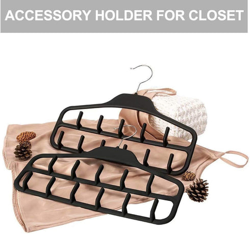 FairyHaus Belt Hanger Organizer 2 Pack, Non Slip Tie Rack Holder, Durable Hanging Closet Accessory Hooks for Belts, Ties, Jewelry, Scarves, Black...
