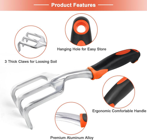 Hand Rake Garden Tool, Heavy Duty Hand Cultivators for Gardening, Small Garden Claw Tool Garden Hand Rake with Ergonomic Handle, Weed Rake Cultiva...