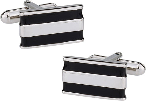 Versatile 2 Bar Black and Silver Enamel Cufflinks with Presentation Box...