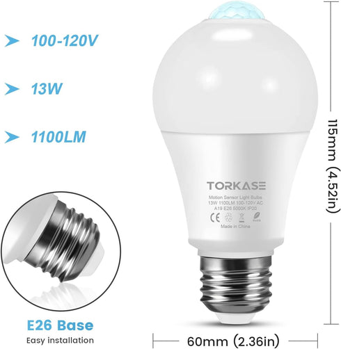 Motion Sensor Light Bulbs, 13W (100Watt Equivalent), Motion Activated Dusk to Dawn Security LED Bulb, 5000K Daylight, Energy-Efficient, for Indoor...