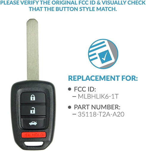 Keyless2Go Replacement for Keyless Entry Remote Car Key Fob for Select Honda Accord & Civic Vehicles...