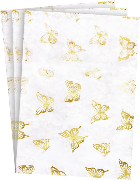 Bzumoot 50 Sheets Large Tissue Paper for Gift Bags 20 * 28 Inches White Metallic Gold Wrapping Gift Paper Butterfly Pattern Gift Wrapping Paper fo...
