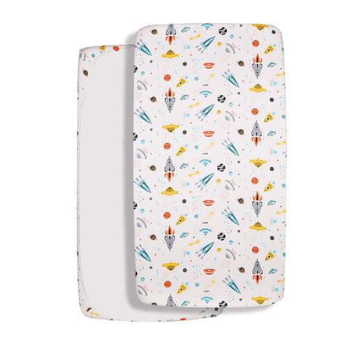 Astronaut Space Galaxy Baby Crib Sheet Outerspace Adventures 100% Soft Breathable Microfiber Baby Sheet Fits Standard Size Crib Mattress 28in x 52...