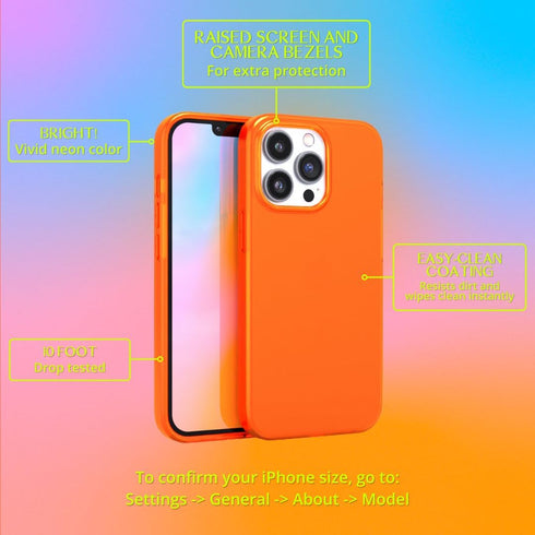 FELONY CASE - iPhone 12 Pro Max Neon Orange Clear Protective Case, TPU and Polycarbonate Shock-Absorbing Bright Cover - Crack Proof with a Gloss F...