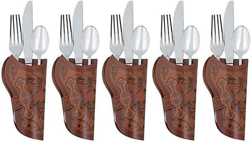 Cowboy Holster Silverware Holders | 24 Pack | 5.5 Inch |Western Party | Cardstock Brown...
