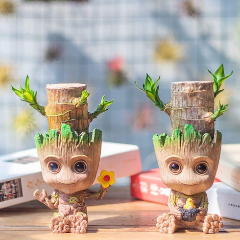 Groot Flower Pot with Hole, Planter Pot for Succulent, Air Plants, Pen Holder with Miniature Fairy Garden Sitting Groot (Flower Model)...