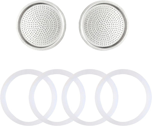 2 Cup Stovetop Espresso Coffee Maker Replacement Parts for Stainless Steel Moka Pot 2 Pcs Filter with 4 Pcs Silicone Gasket Seals...