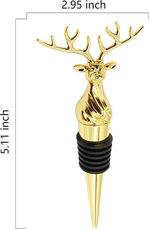 2 Packs Deer Wine Stoppers?Reusable Alloy Wine Bottle Accessories Stoppers for Home Bar or Party (Sliver+gold)...