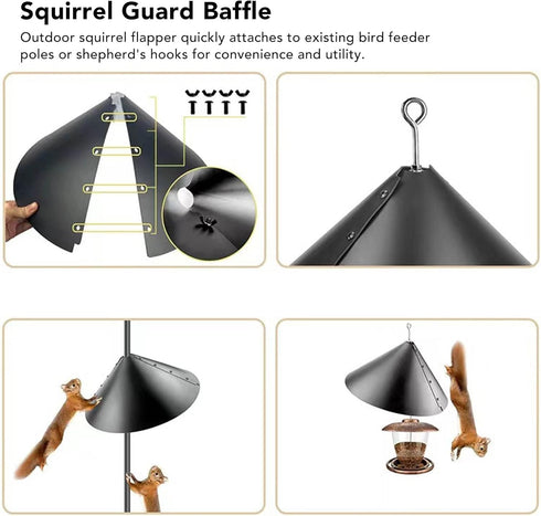 Outdoor Squirrel Baffle, Black Powder Coating Squirrel Flapper Professional Galvanized Steel Protective for Bird Feeder...