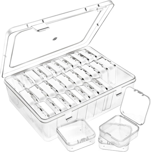 THYSSEN Bead Organizers,30Pcs Plastic Mini Clear Storage Cases with 1pcs Hinged Lid Rectangle Case,Bead Containers Transparent Boxes,for Jewelry B...