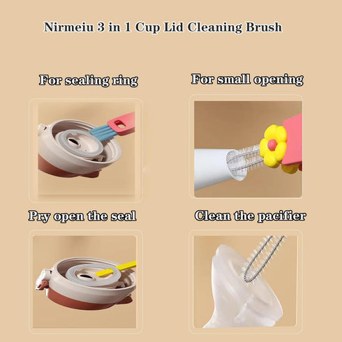 3 in 1 Cup Lid Cleaning Brush,3 Pack Multifunctional Cleaning Brush Cup Crevice Cleaning Tools,Home Kitchen Crevice Cleaning Brush Portable Bottle...