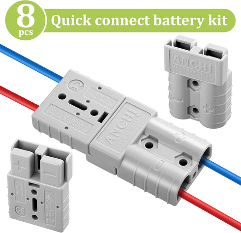 8 Pcs 10-12 Gauge Battery Quick Connector 50 Amp Battery Quick Connect Disconnect with 10/12 AWG, Wire Harness Plug Kit Cables Connect Disconnect ...