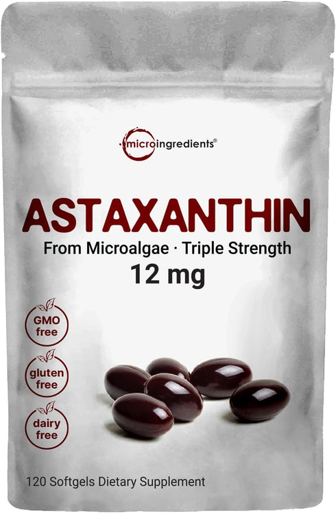 Astaxanthin 12mg, 120*Softgels, 4 Month Supply | Premium Astaxanthin Antioxidant Supplements | Fresh Microalgae Source | Supports Eye, Joint, & In...