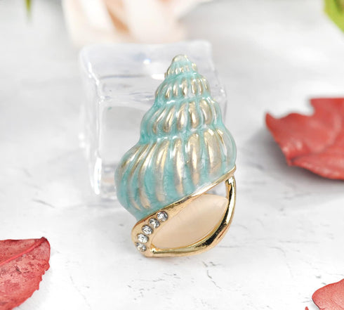 Gyn&Joy Golden Tone Blue Enamel Rhinestone Conch Ocean Sea shell Brooch Pin...