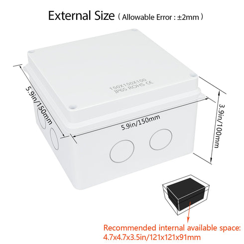 LeMotech Junction Box with Reserved Holes ABS Plastic Electrical Box IP65 Waterproof Dustproof Project Enclosure for Electronics White 5.9X 5.9X 3...