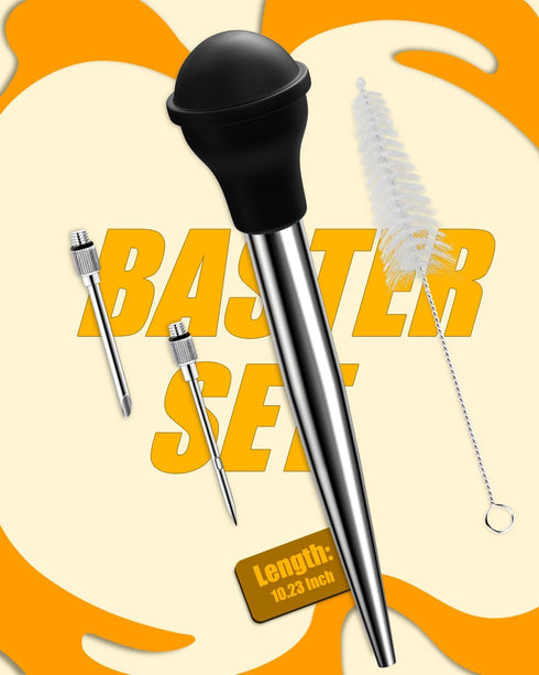 Turkey Baster Long, ARRITZ Stainless Steel Baster For Cooking with Cleaning Brush, 2 Baster Syringe Needles (Black)...