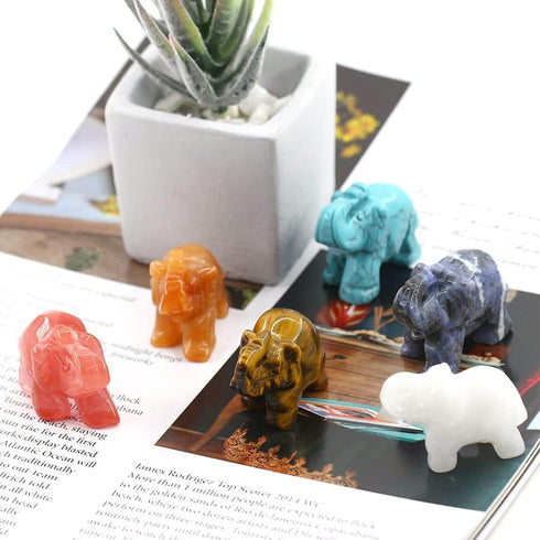 Carved Healing Crystals Gemstones Elephant Statue Figurine Collectible Decor 1.5 inches (Mix 6pcs)...