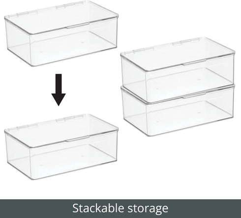 mDesign Plastic Household Storage Bin Box Organizer Container with Hinge Lid for Kitchen, Office, Bathroom, Bedroom, Hold Food, Snacks, Makeup, To...