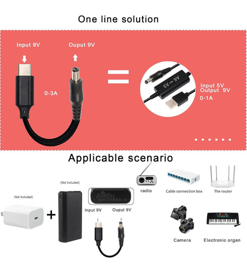 Type-C to DC Power Cable - 3ft 9V USB-C Plug to DC 5.5 x 2.1mm Male Charging Cable, USB-PD Power Bank to Power Any 9 Volts Device,with DC Converte...