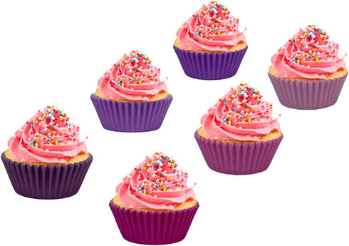 qiqee Mini 300-Count Cupcake Liners Cupcake Cups Food Grade 6 Solid Pink Purple Colors Cupcake Papers Baking Cups Cupcake Wrappers (Mini Size)...