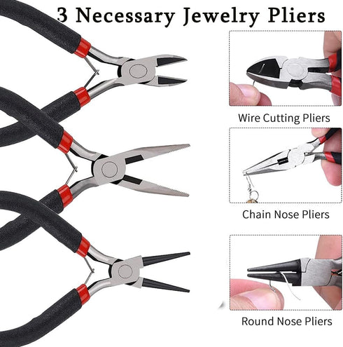 WUCID Jewelry Pliers,3.5-inch Pliers Elbow Straight Head Tweezers 12-Piece Jewelry Making Kit DIY Beaded Combination Kit Jewelry Making Supplies...