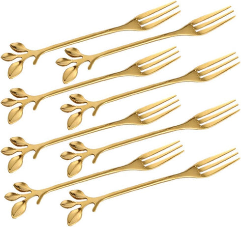 Appetizer Cake Fruit Forks Set of 8,Gold Leaf Cocktail Picks 4.7 Inches Tasting Dessert Forks Kitchen Accessory Wedding Party (8 Forks-Gold)...